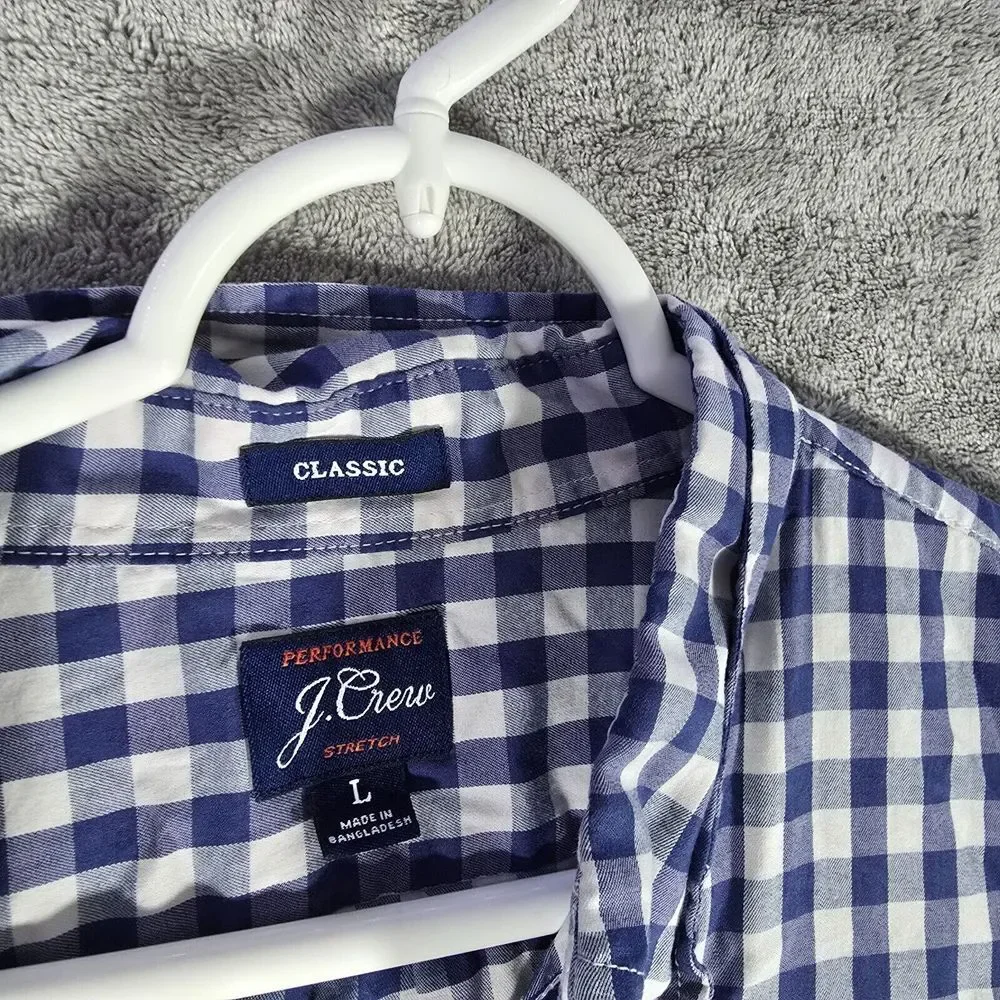 J.Crew Button Down Shirt Men Large‎ Performance Classic Stretch Blue White Check